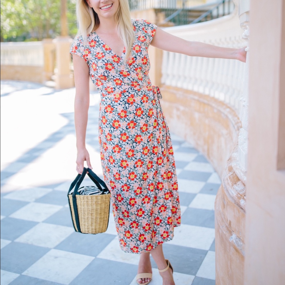 J Crew Mercantile Floral Wrap Midi Dress